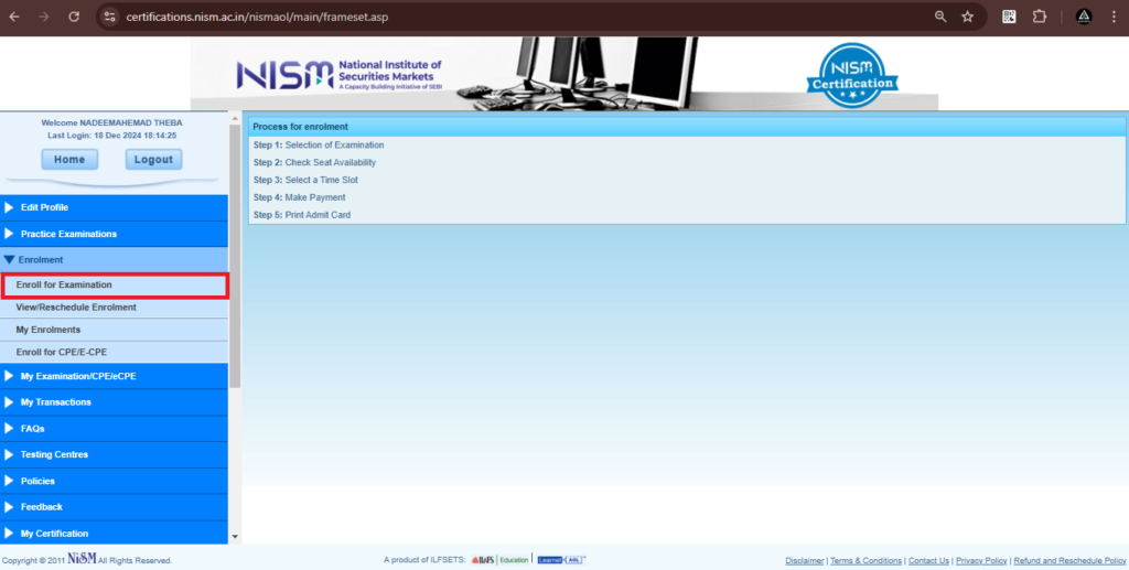 Now, click on the ‘Process to Testing Center Selection’ button.