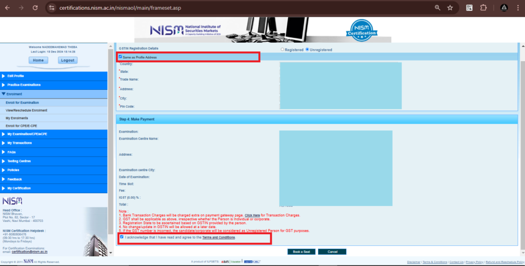 You will see the TPSL screen. Click on the ‘Submit’ button.