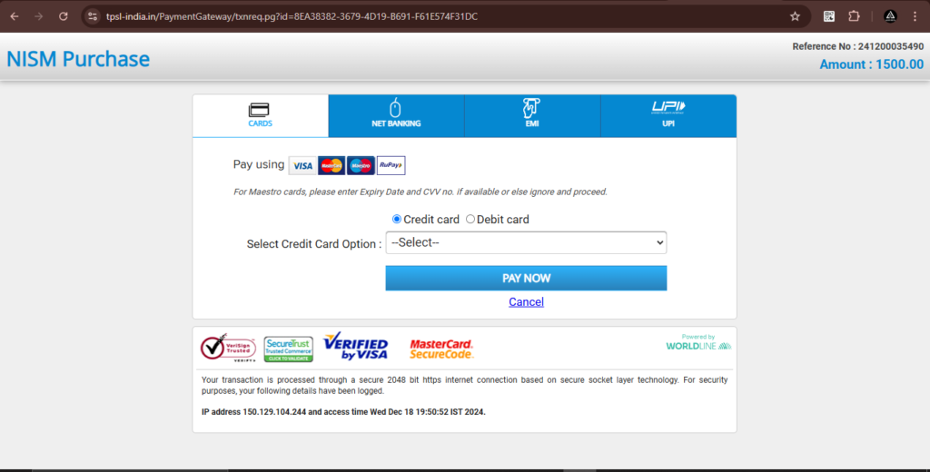 Select your preferred payment method and complete the payment.