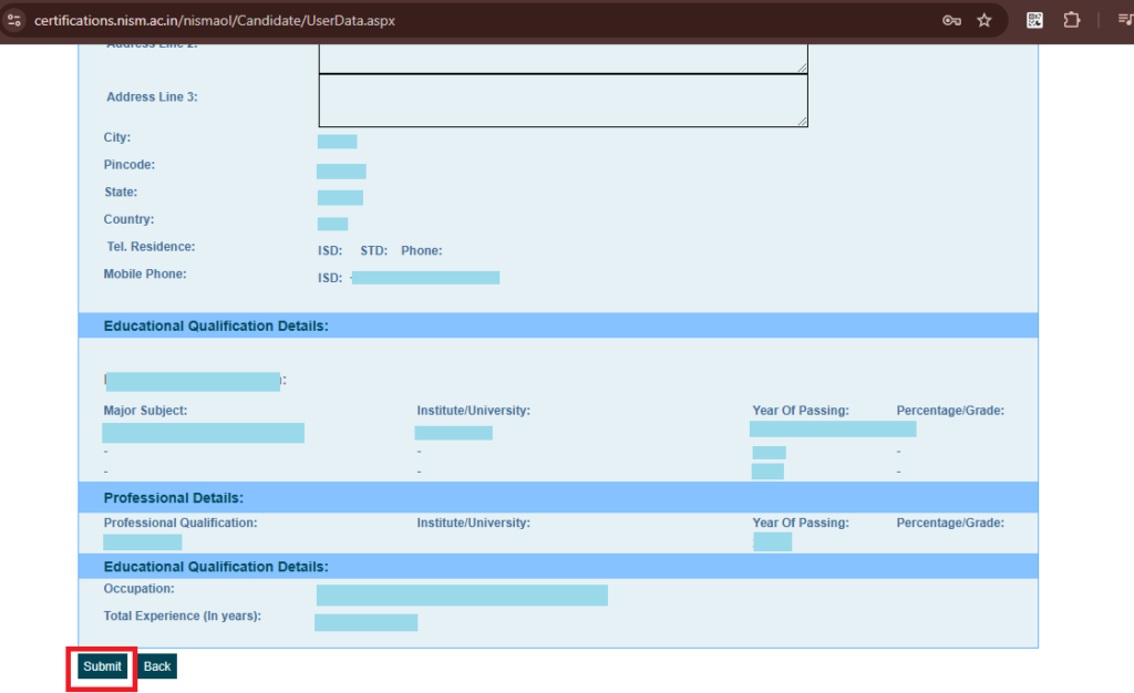 Review your details on the confirmation page, then click ‘Submit’ to proceed.