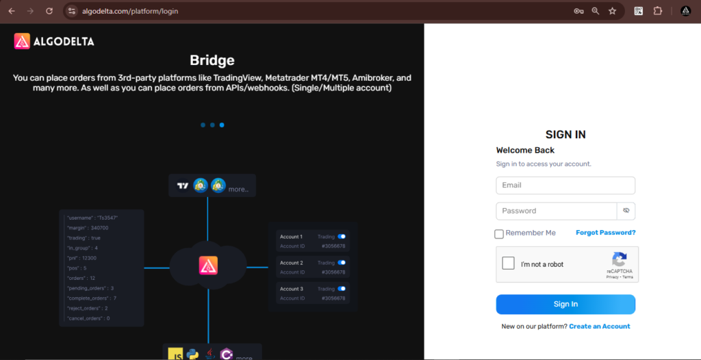 And then you login using this link “https://algodelta.com/platform/login”.